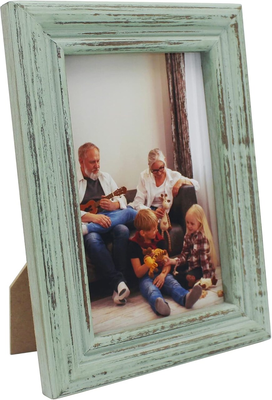 4x6 Picture Frame Made of Solid Wood High Definition Glass Rustic Antique Designs(Distress Teal B)5.5"L x 7.5"W